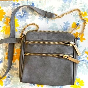 BRAND NEW gray purse with gold detailing